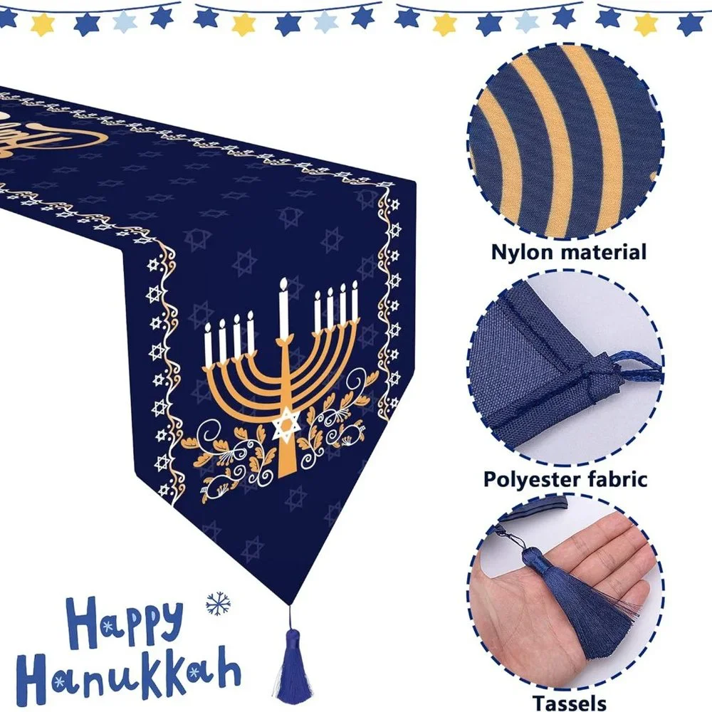 2 Pack Hanukkah Table Runner -12 x71 Jewish Chanukah Table Decoration with Tasse